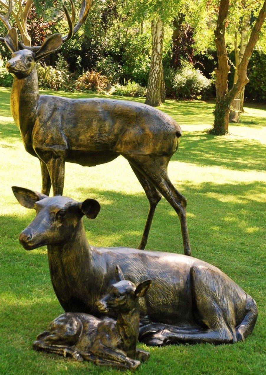 STATUES & SCULPTURES Stag Doe & Fawn Collection Bronze Metal Garden Statues Online