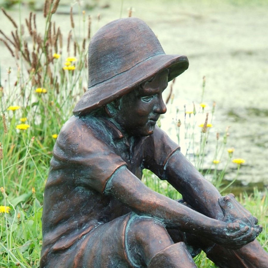 STATUES & SCULPTURES Farmer Boy Bronze Resin Garden Ornament New