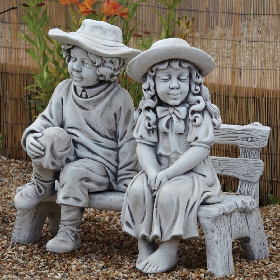 STATUES & SCULPTURES Boy & Girl On Bench Stone Garden Statue Best