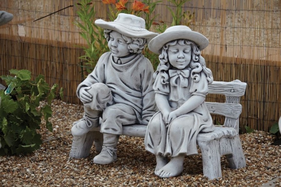 STATUES & SCULPTURES Boy & Girl On Bench Stone Garden Statue Best