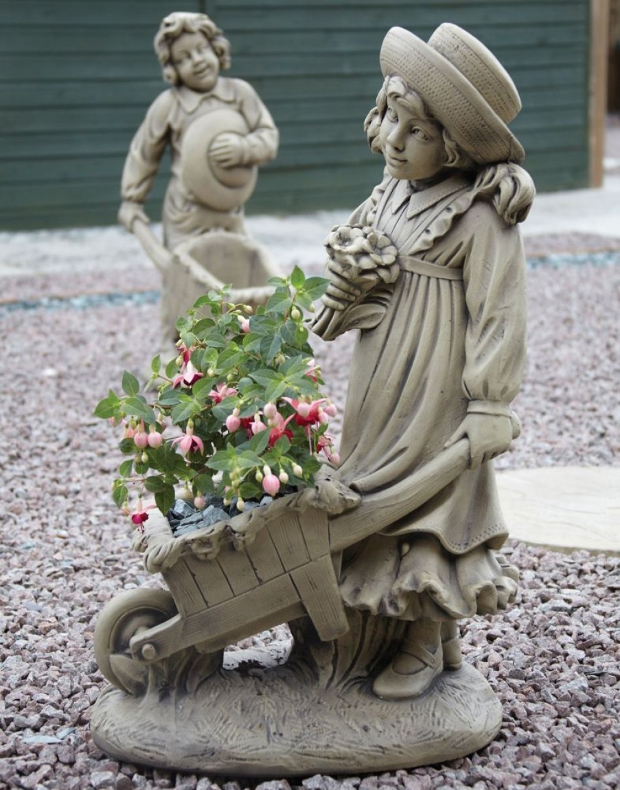 STATUES & SCULPTURES Girl & Barrow Stone Garden Statue Online