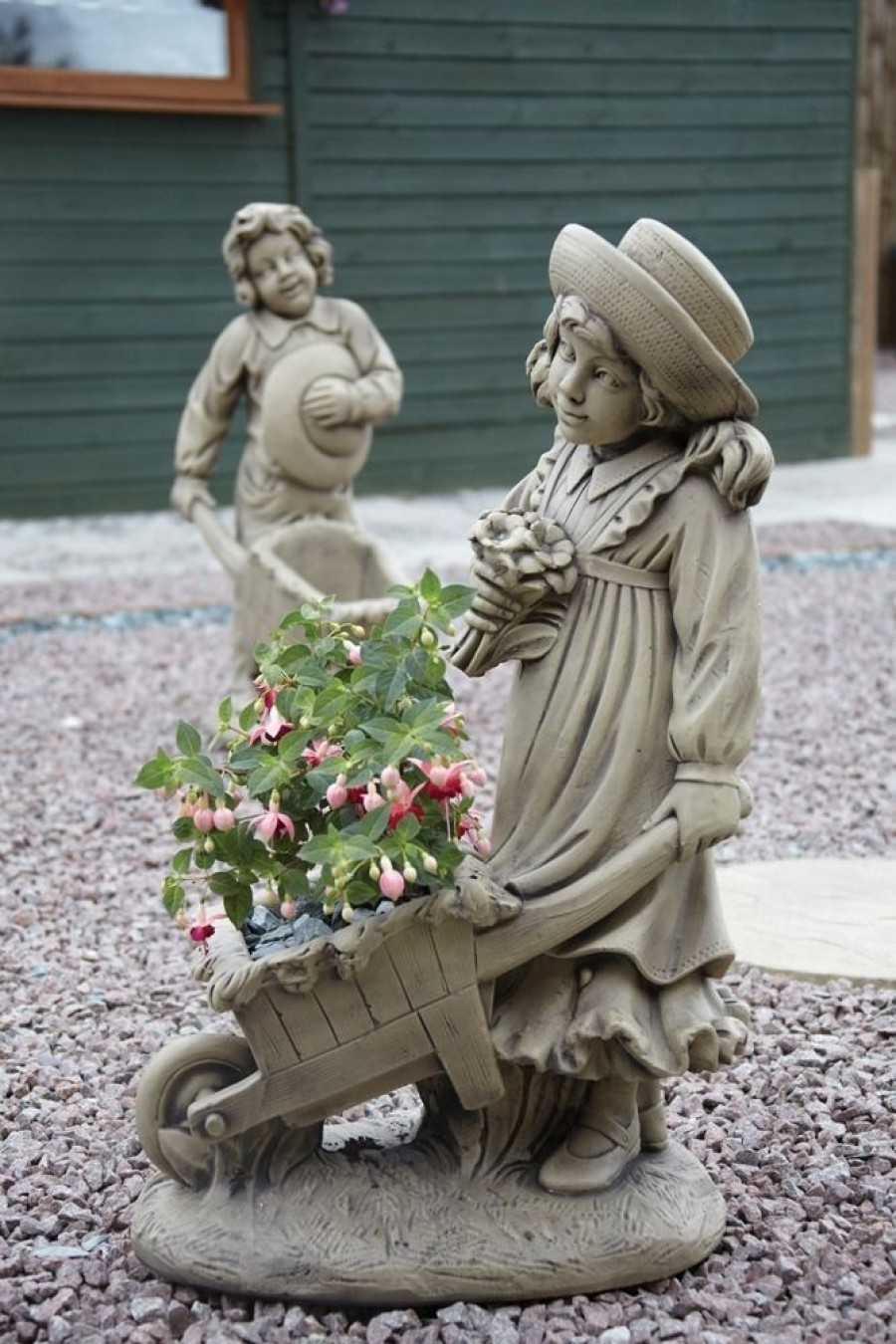 STATUES & SCULPTURES Girl & Barrow Stone Garden Statue Online