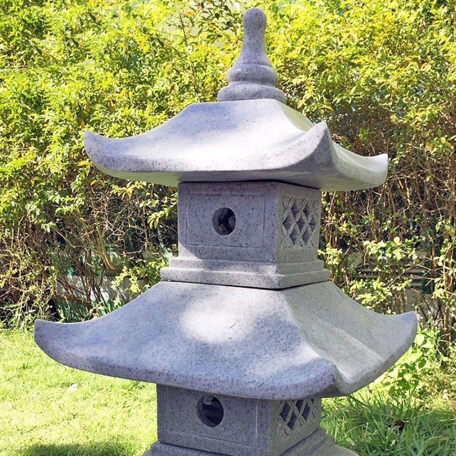 STATUES & SCULPTURES Two Tier Japanese Pagoda Lantern Granite Garden Ornament Clearance