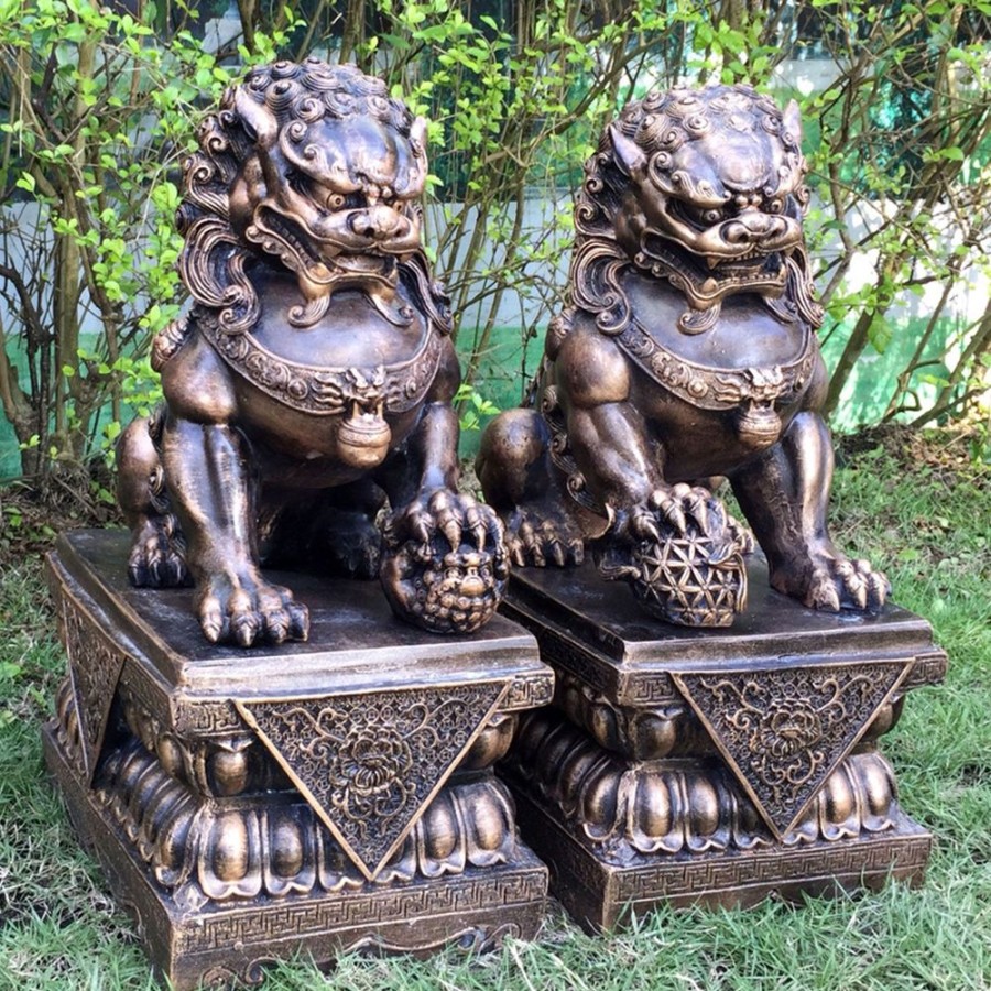 STATUES & SCULPTURES Foo Dogs 45Cm Bronze Chinese Garden Statues Clearance