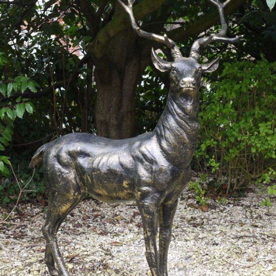 STATUES & SCULPTURES Large Deer Left Facing Stag Bronze Metal Garden Statue Best