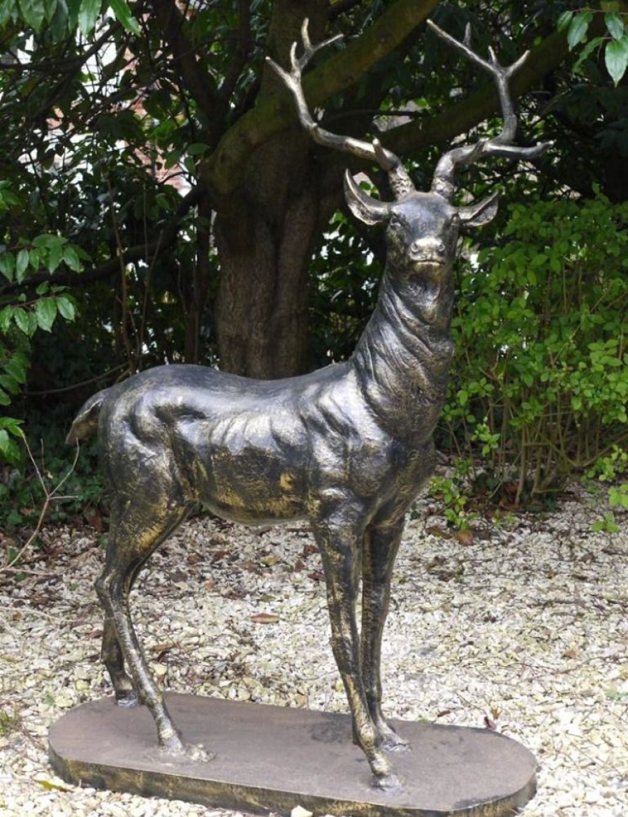 STATUES & SCULPTURES Large Deer Left Facing Stag Bronze Metal Garden Statue Best