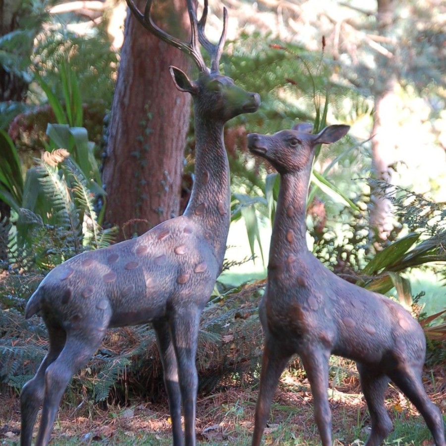 STATUES & SCULPTURES Extra Large Stag & Doe Deer Bronze Garden Statues Wholesale