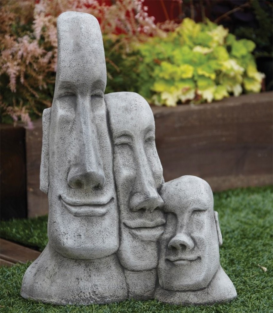 STATUES & SCULPTURES Triple Easter Island Heads Stone Garden Ornament Online