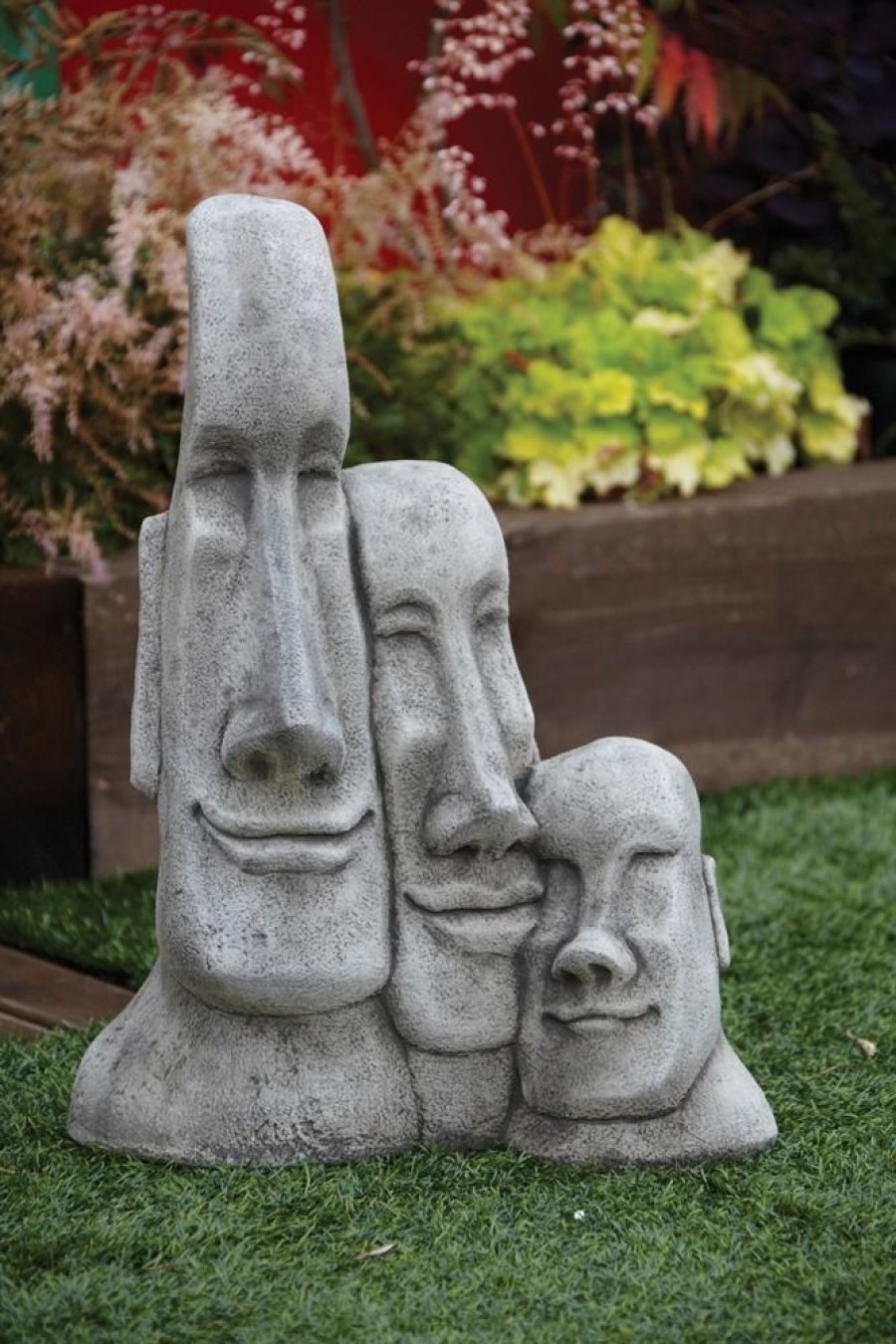 STATUES & SCULPTURES Triple Easter Island Heads Stone Garden Ornament Online