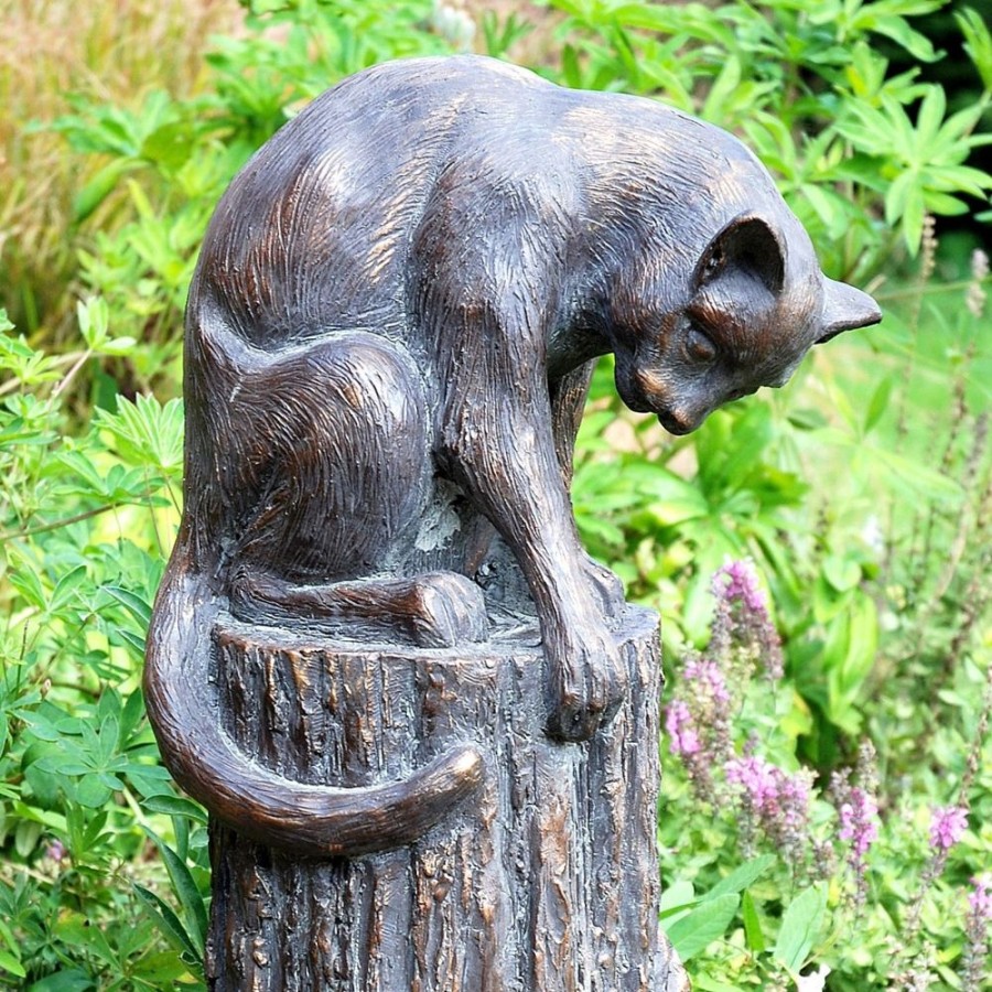 STATUES & SCULPTURES Cat & Mouse Bronze Resin Garden Ornament Clearance