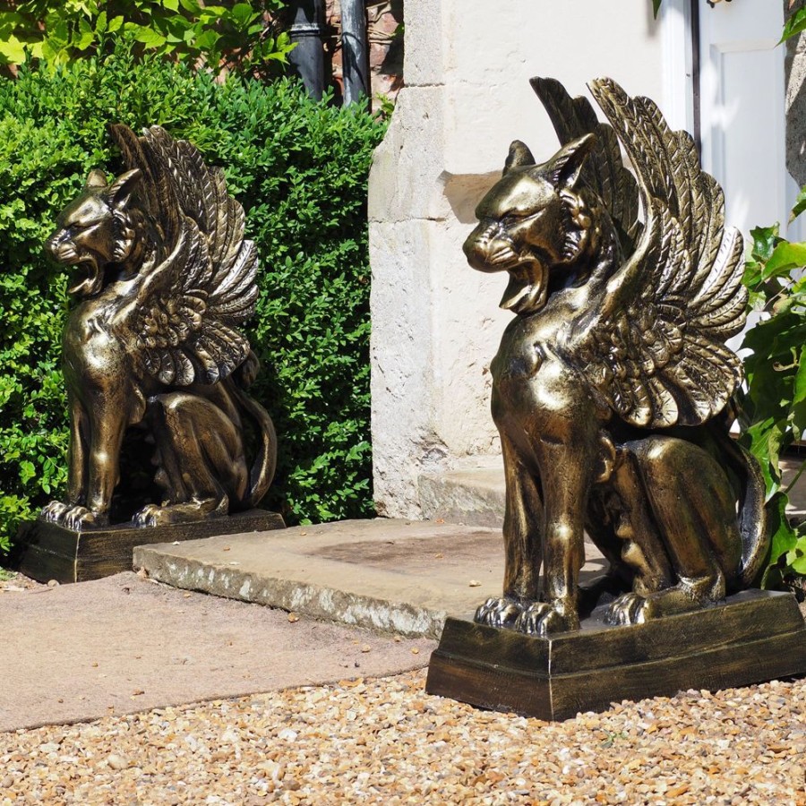 STATUES & SCULPTURES Gothic Griffins Bronze Metal Garden Statues Clearance