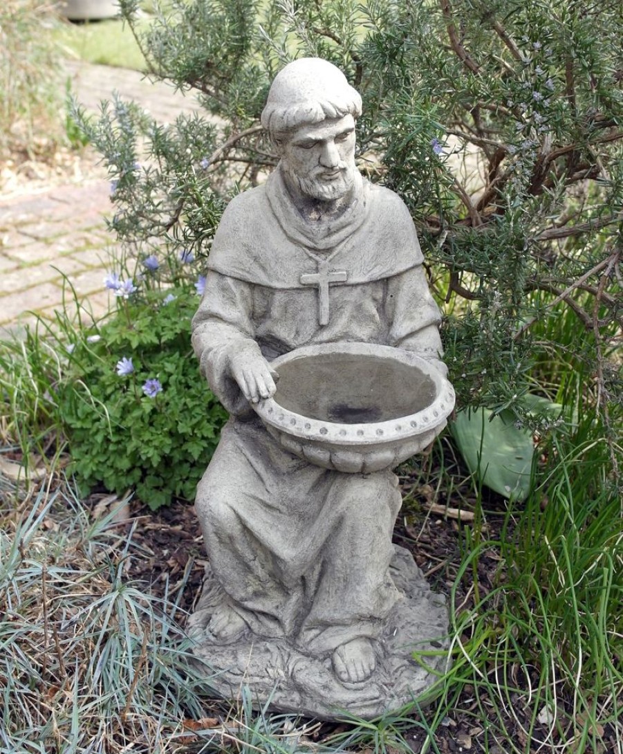 STATUES & SCULPTURES St. Francis Stone Garden Birdbath Clearance