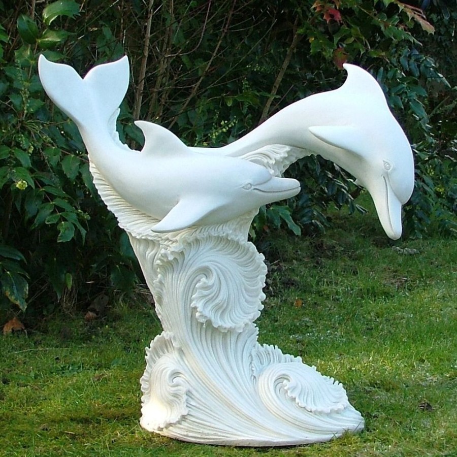 STATUES & SCULPTURES Leaping Dolphins 45Cm Marble Resin Garden Ornament Best