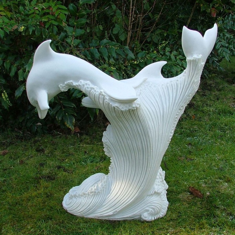 STATUES & SCULPTURES Leaping Dolphins 45Cm Marble Resin Garden Ornament Best