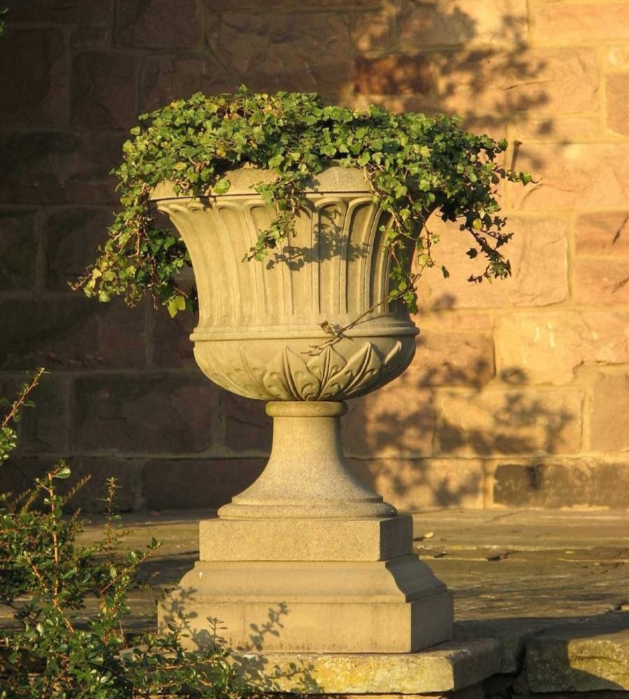 STATUES & SCULPTURES Kensington Urn Stone Garden Planter On Plinth New