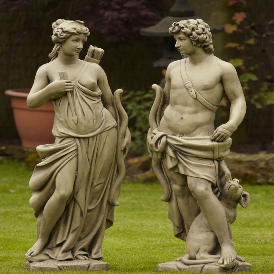 STATUES & SCULPTURES Hunter And Diana 140Cm Stone Garden Statues Clearance