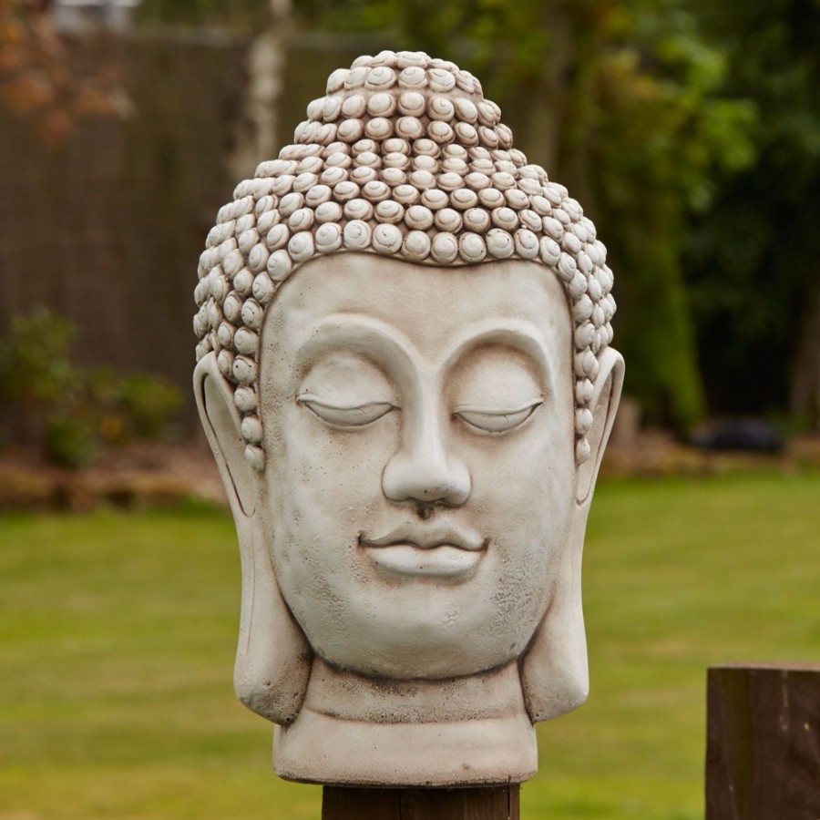 STATUES & SCULPTURES Buddha Head Bust Stone Garden Ornament New