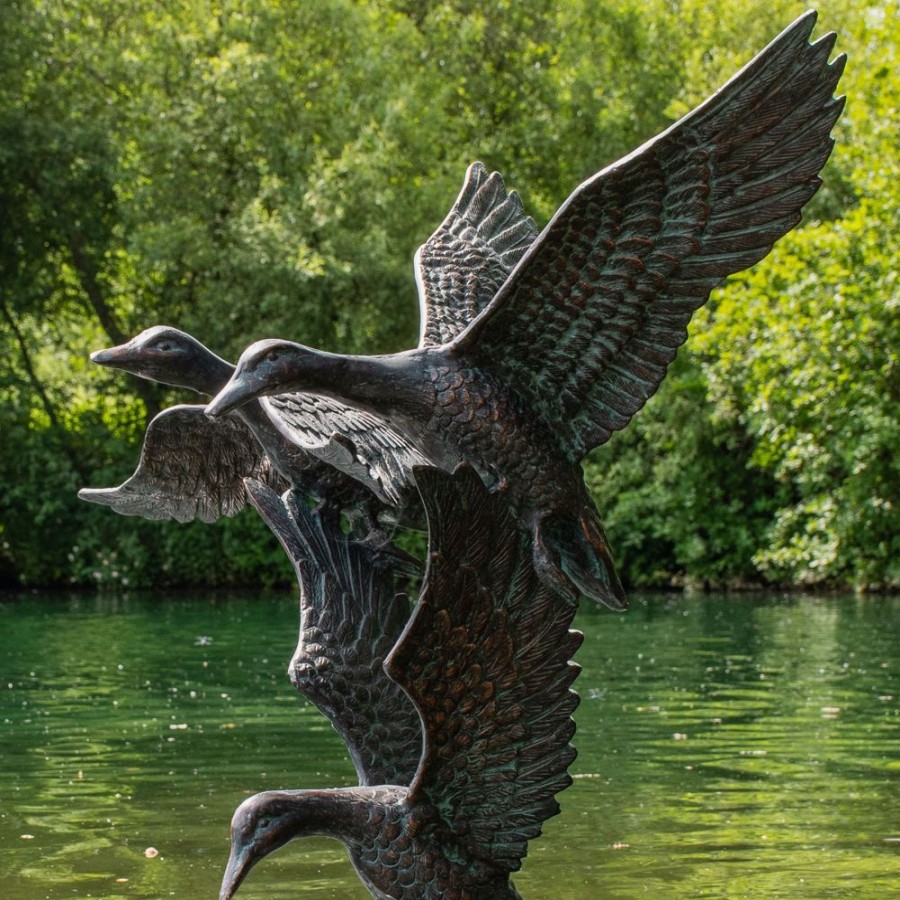 STATUES & SCULPTURES Flying Ducks 82Cm Bronze Metal Garden Statue Clearance