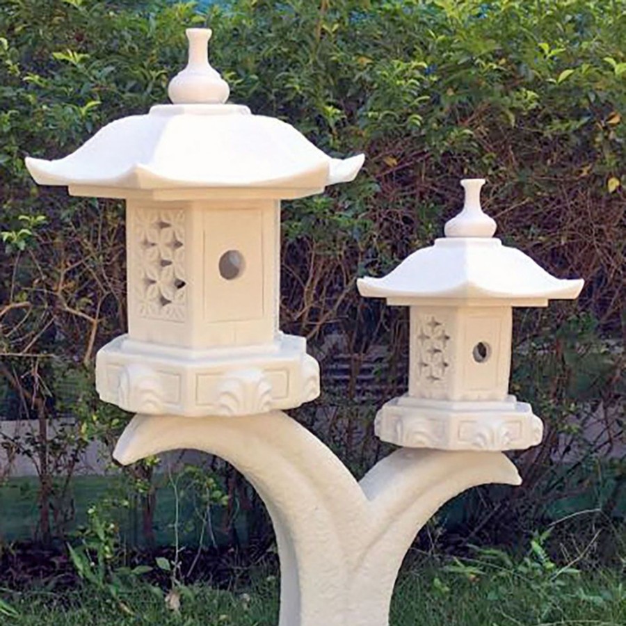 STATUES & SCULPTURES Twin Cantilever Japanese Pagoda Lantern Marble Garden Ornament Clearance