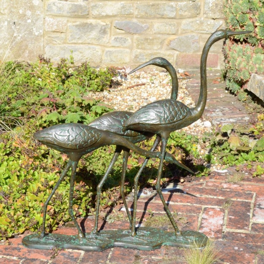 STATUES & SCULPTURES Dancing Egrets Bronze Metal Garden Ornament New