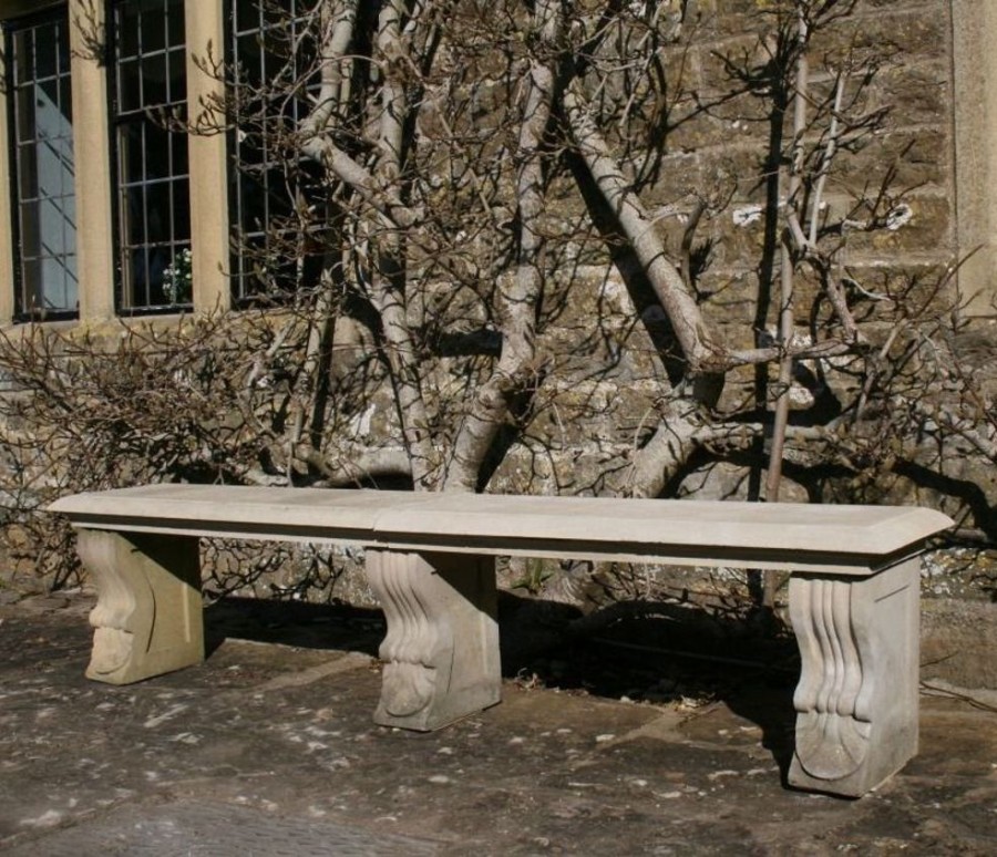 STATUES & SCULPTURES Straight Plain Double Stone Garden Bench Wholesale