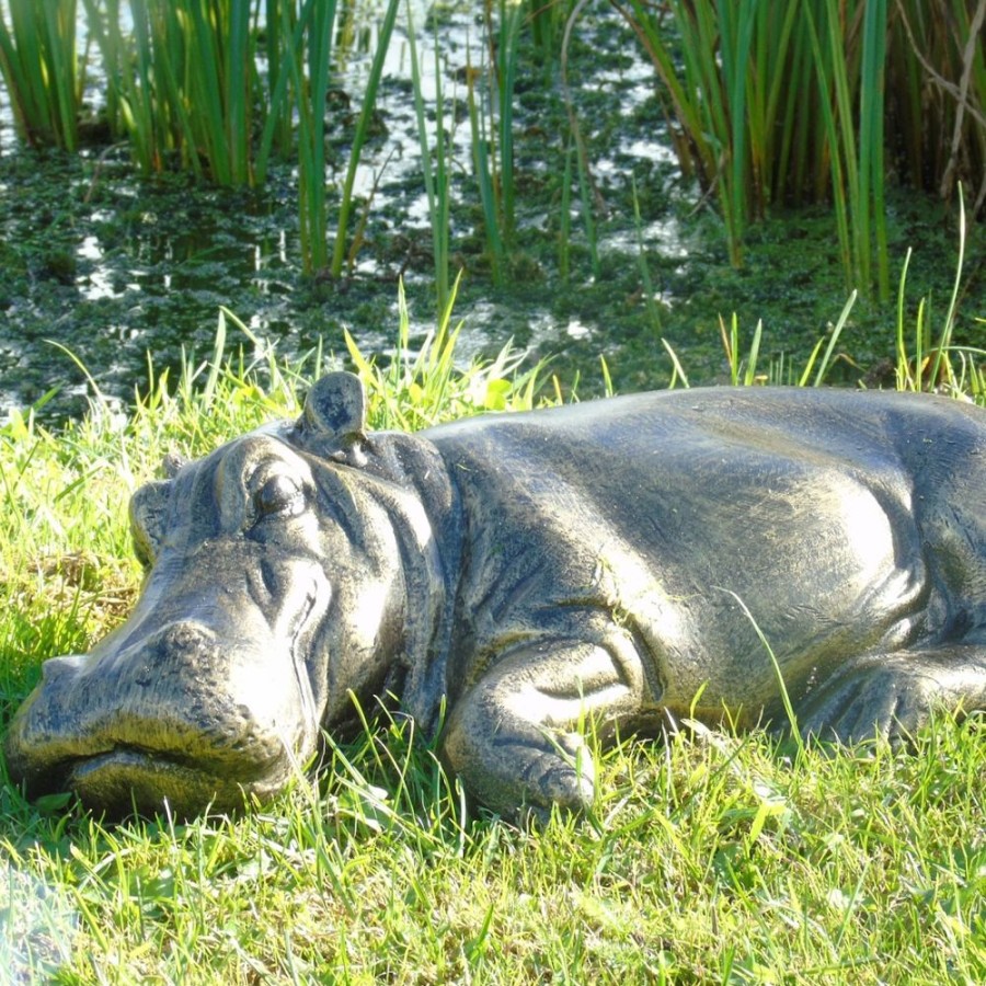 STATUES & SCULPTURES Lazy Hippo Bronze Metal Garden Statue Wholesale