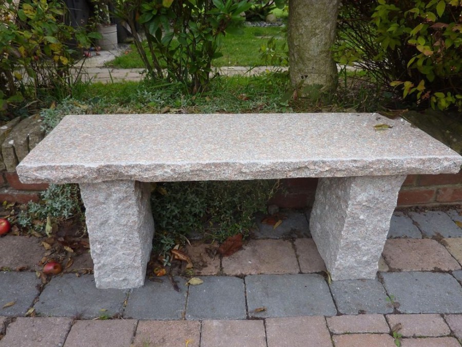 STATUES & SCULPTURES Classic Natural Granite Pink Stone Garden Bench Wholesale