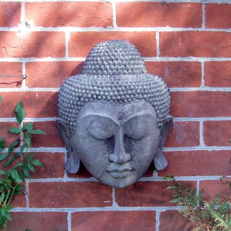 STATUES & SCULPTURES Thai Buddha Head Stone Garden Wall Art Plaque Wholesale