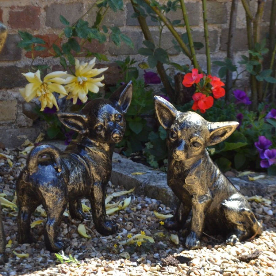 STATUES & SCULPTURES Chihuahua Dogs Bronze Metal Garden Ornaments New