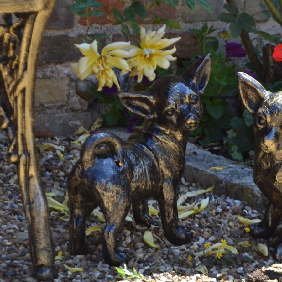 STATUES & SCULPTURES Chihuahua Dogs Bronze Metal Garden Ornaments New