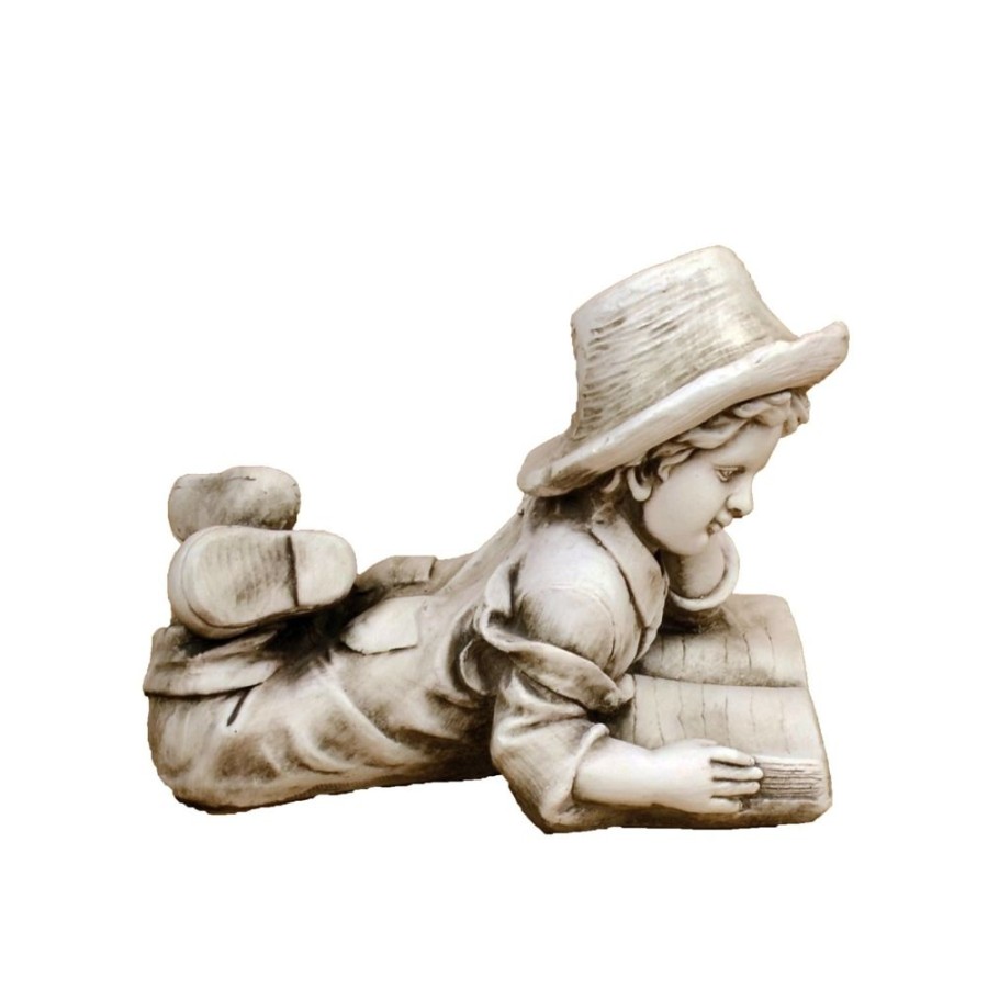 STATUES & SCULPTURES Laying Reading Boy 36Cm Stone Resin Garden Statue Wholesale