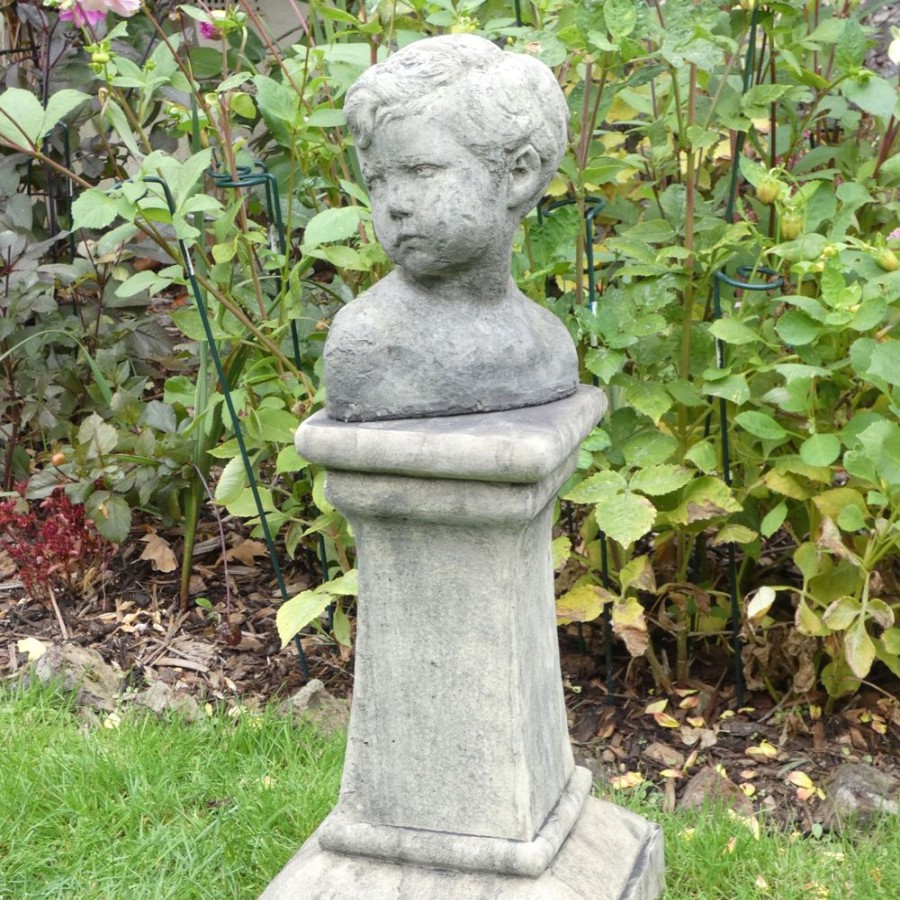 STATUES & SCULPTURES Classic Boy Bust On Pedestal Stone Garden Statue Wholesale