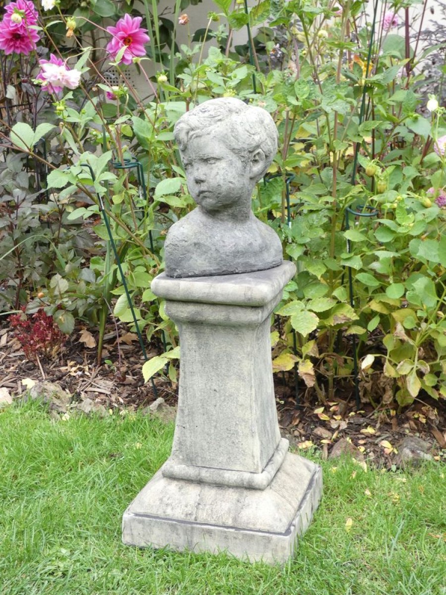 STATUES & SCULPTURES Classic Boy Bust On Pedestal Stone Garden Statue Wholesale