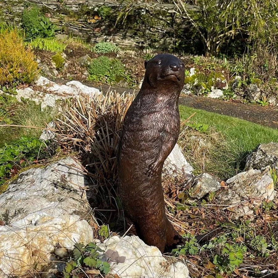 STATUES & SCULPTURES Otter 46Cm Natural Bronze Metal Garden Ornament Online