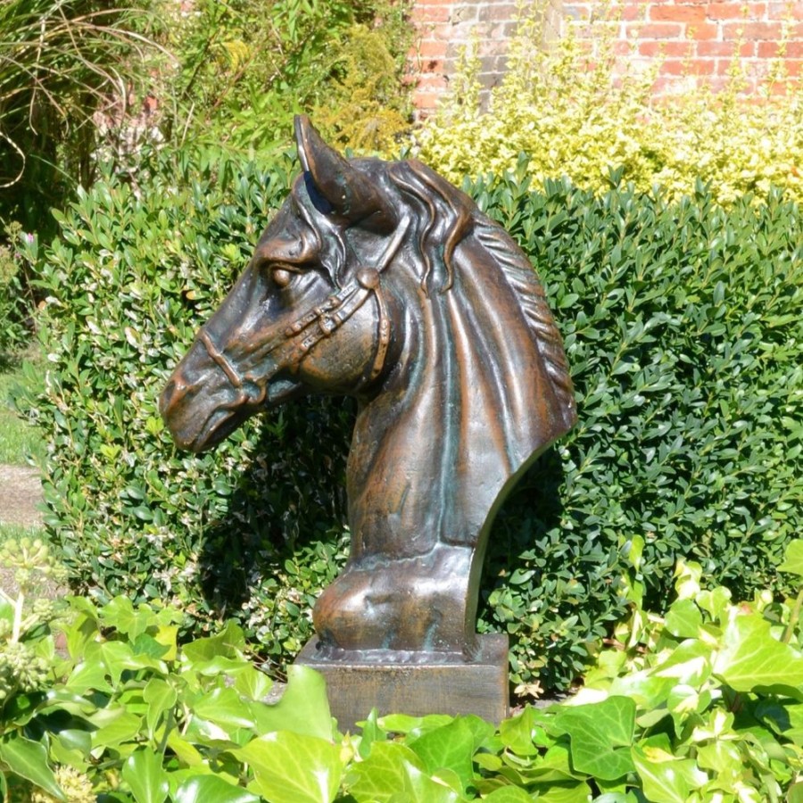 STATUES & SCULPTURES Race Horse Head Bronze Metal Garden Ornament Hot