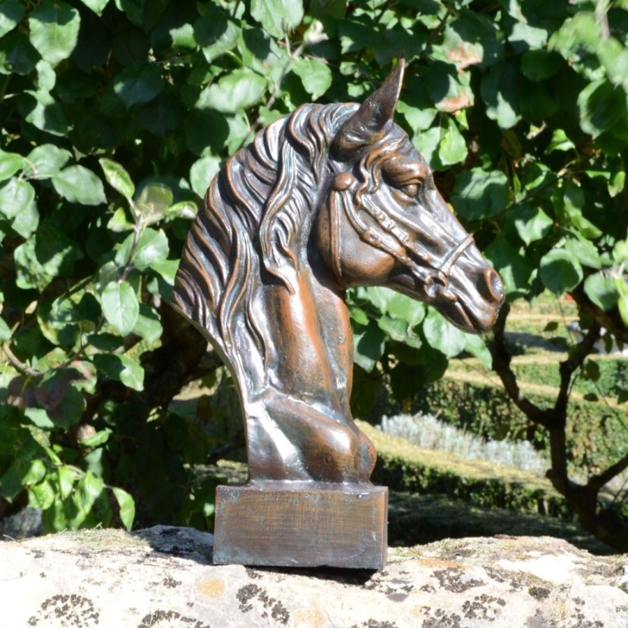 STATUES & SCULPTURES Race Horse Head Bronze Metal Garden Ornament Hot